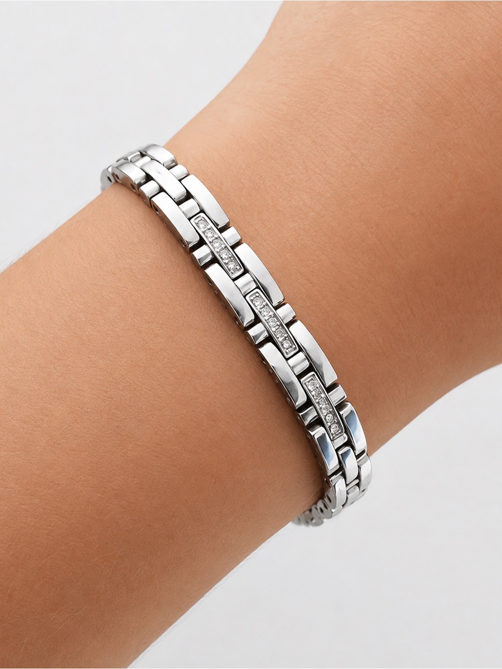 Citizen Stainless Steel Crystal Link Bracelet | Silver Tone H-Link